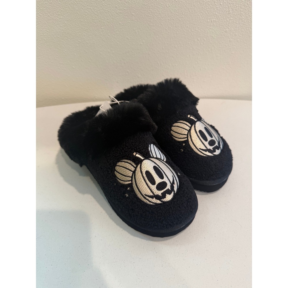 American Eagle Disney Mickey Mouse Pumpkin Halloween Fur Slippers Black US 8